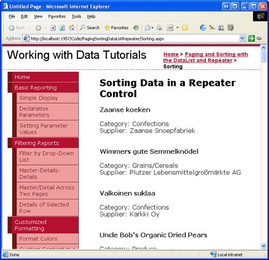 在ASP.NET 2.0中操作数据之四十二：DataList和Repeater数据排序（一）