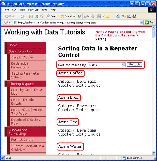 在ASP.NET 2.0中操作数据之四十二：DataList和Repeater数据排序（一）