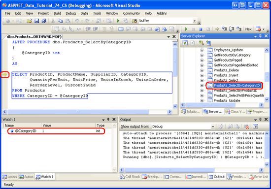 在ASP.NET 2.0中操作数据之七十二：调试存储过程
