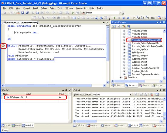 在ASP.NET 2.0中操作数据之七十二：调试存储过程