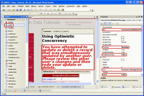 在ASP.NET 2.0中操作数据之四十八：对SqlDataSource控件使用开放式并发