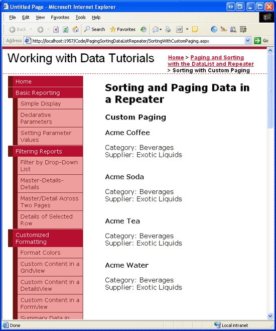 在ASP.NET 2.0中操作数据之四十三：DataList和Repeater数据排序（二）
