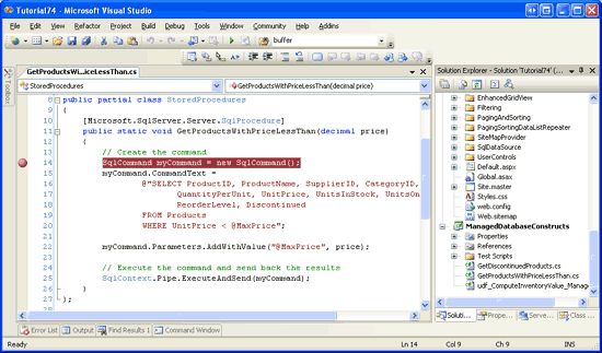 在ASP.NET 2.0中操作数据之七十四：用Managed Code创建存储过程和用户自定义函数(下部分)