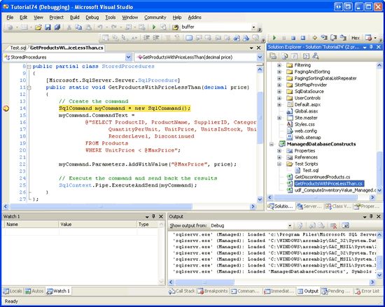 在ASP.NET 2.0中操作数据之七十四：用Managed Code创建存储过程和用户自定义函数(下部分)