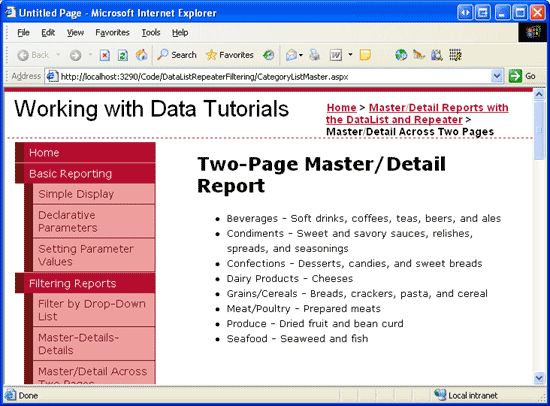 在ASP.NET 2.0中操作数据之三十四：基于DataList和Repeater跨页面的主/从报表