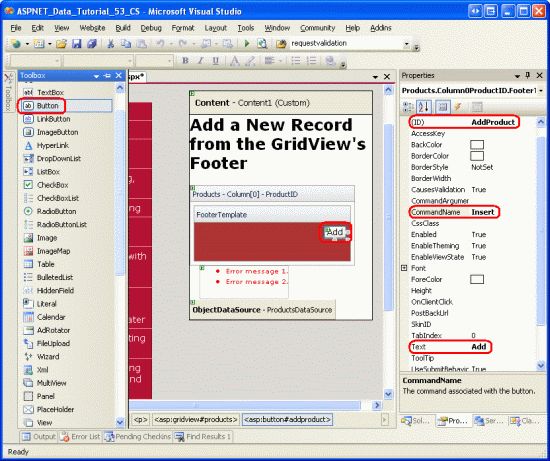 在ASP.NET 2.0中操作数据之五十一：从GridView的页脚插入新记录