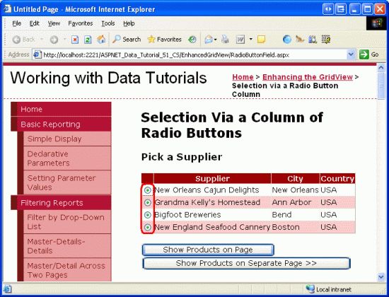 在ASP.NET 2.0中操作数据之四十九：为GridView控件添加RadioButton