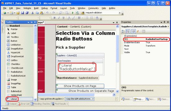 在ASP.NET 2.0中操作数据之四十九：为GridView控件添加RadioButton